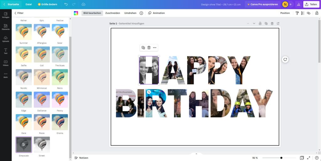 Collage erstellen: Schriftzug Collage mit Fotos gestalten über Canva - Schritt 9