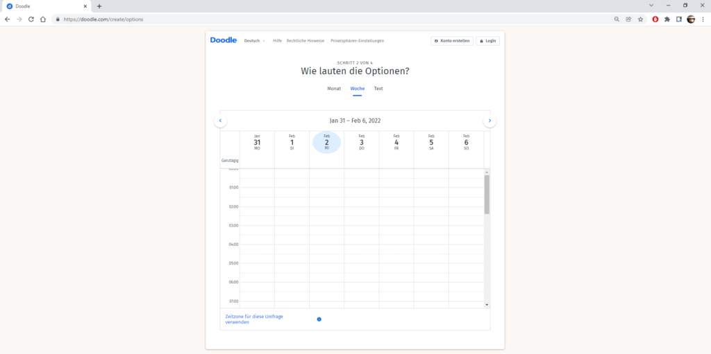Wähle Daten für deine Doodle Umfrage aus