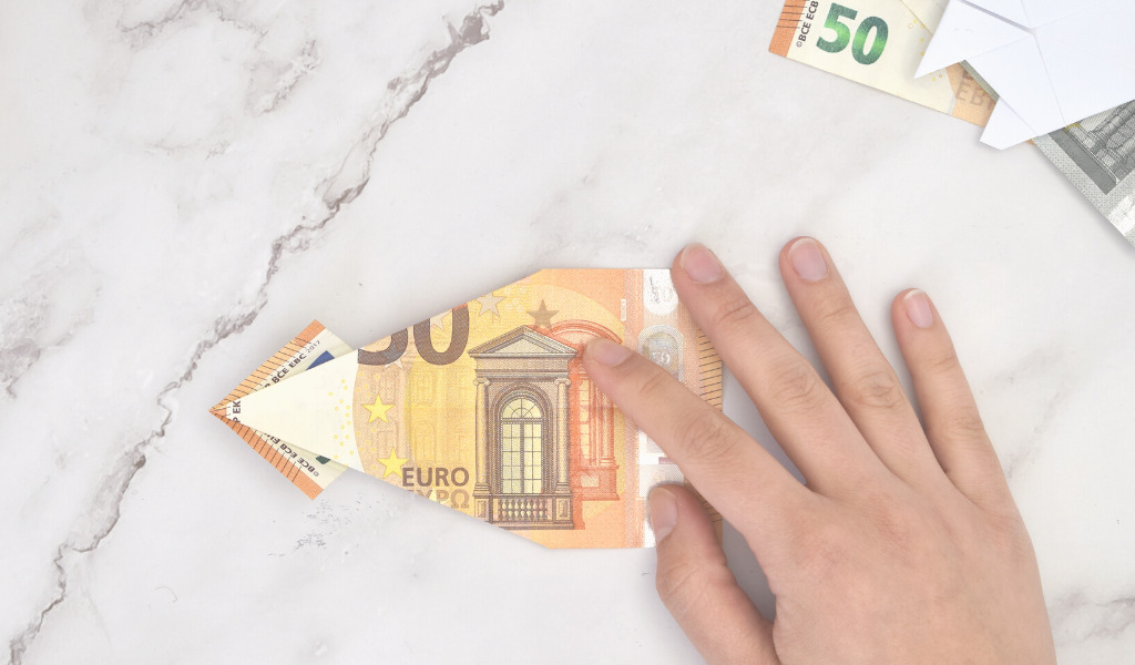Fisch aus Geld falten - Anleitung Schritt 8