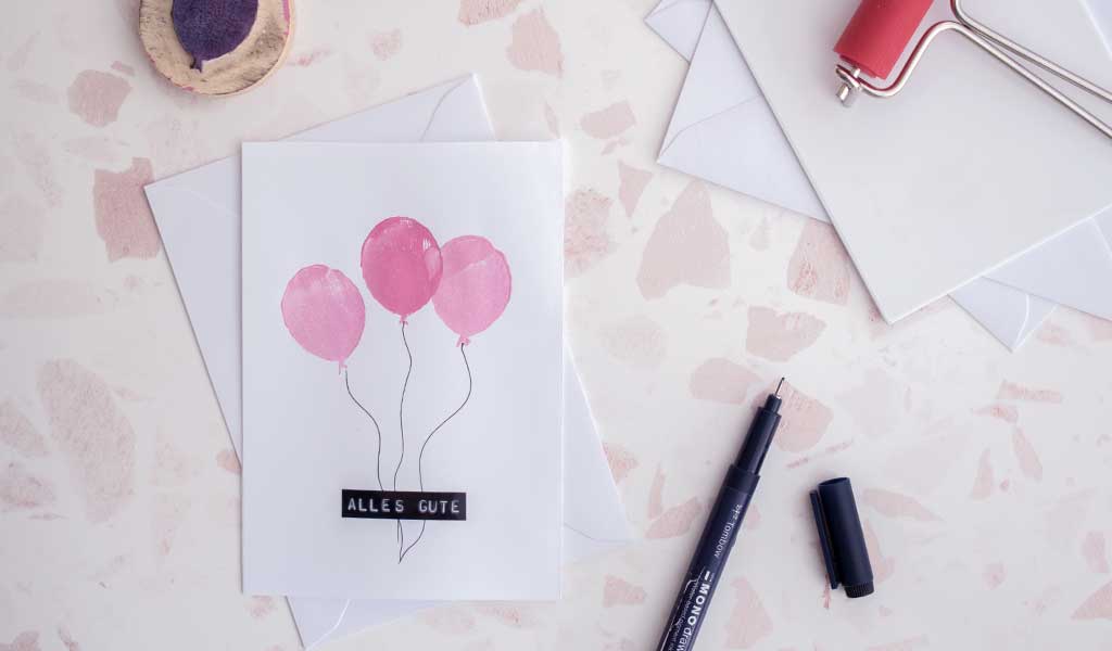 Stempel selber machen - Karte mit Luftballons bestempelt