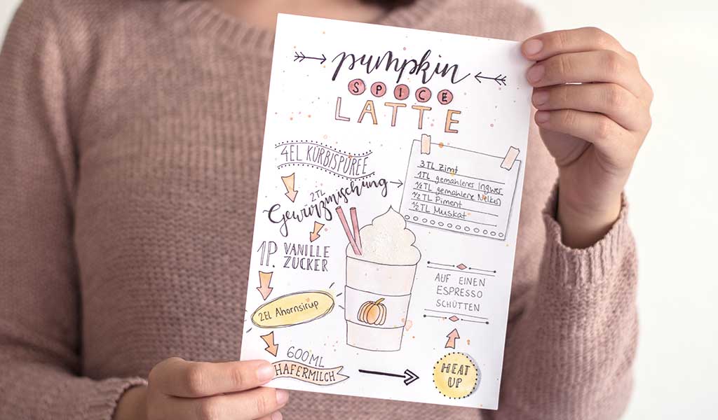 Lettering des Rezepts für einen Pumpkin Spice Latte