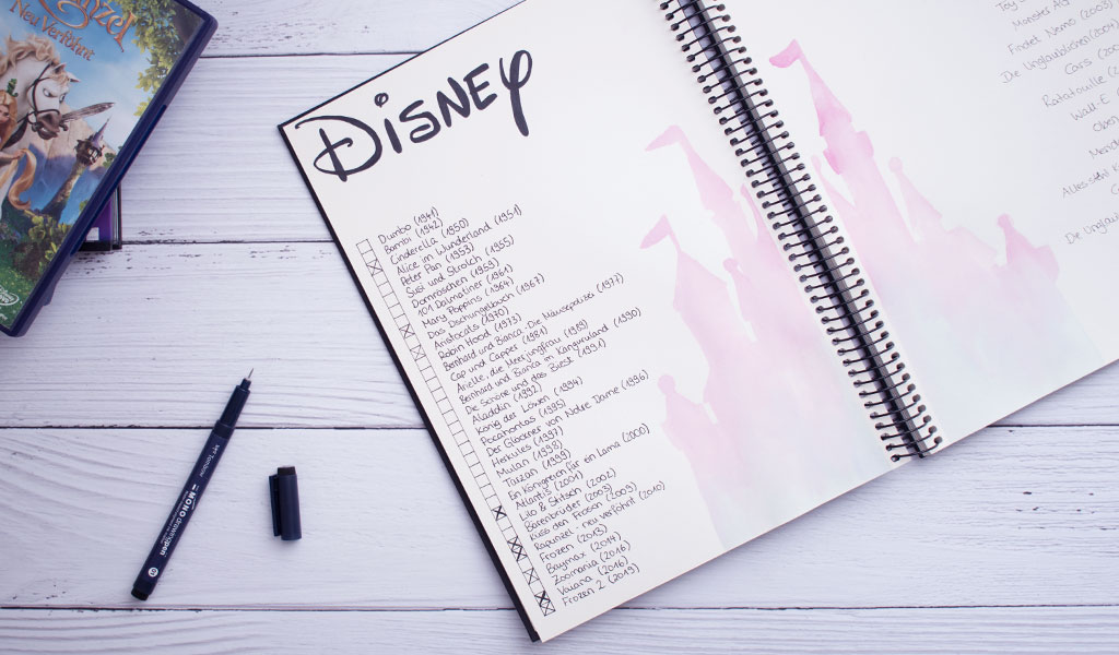 Liste mit Disneyfilmen als DIY Film-Challenge
