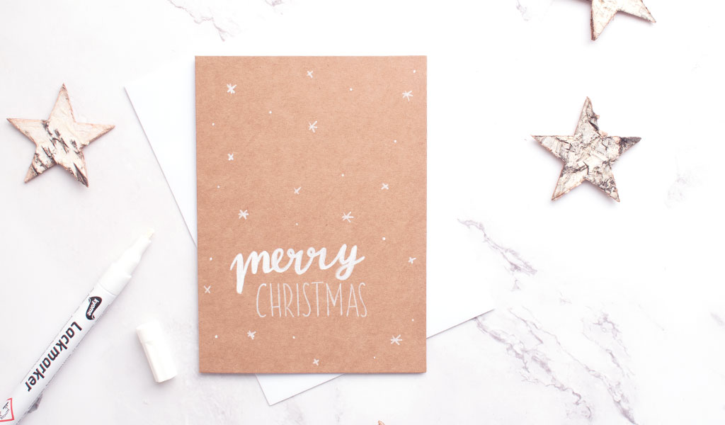 DIY Weihnachtskarte "Merry Christmas" mit Schneeflocken