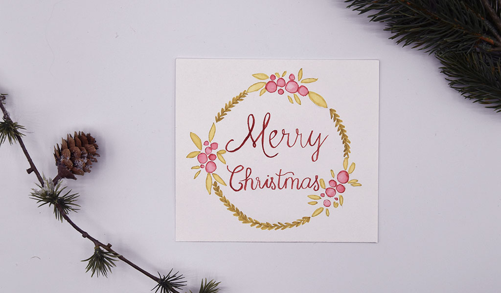 Weihnachtlicher Kranz für eine DIY Weihnachtskarte